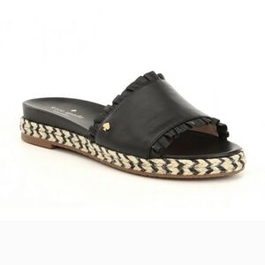 Kate Spade Zahara Black Leather Espadrille Slide Sandals - 9
